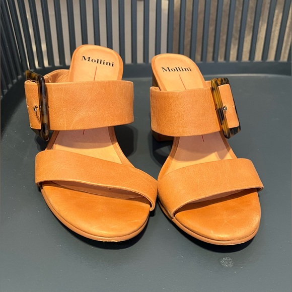 Mollini size 38 slides with tortoise shell buckle and block heel - Picture 4 of 6